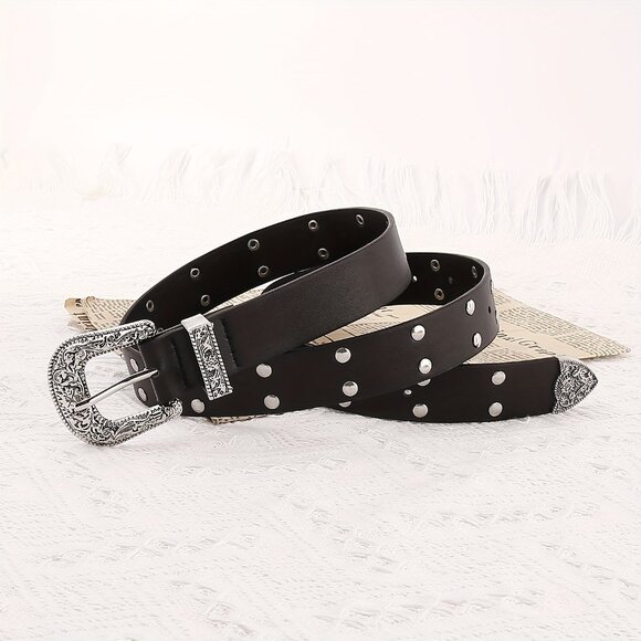 Vintage Carved Belt for Women, Punk Round Rivet Metal Embellished Belt - Picture 3 of 5